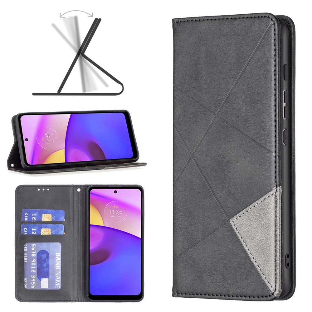 BF Imprinting Pattern Series-1 PU Leather Flip Stand Case for Motorola Moto E30/E40, Imprinted Pattern Full Body Anti-Scratch Protective Cover with Card Slot - Black-9