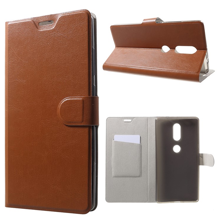 Crazy Horse Leather Card Holder Mobile Phone Stand Case for Lenovo Phab2 Plus - Brown-1