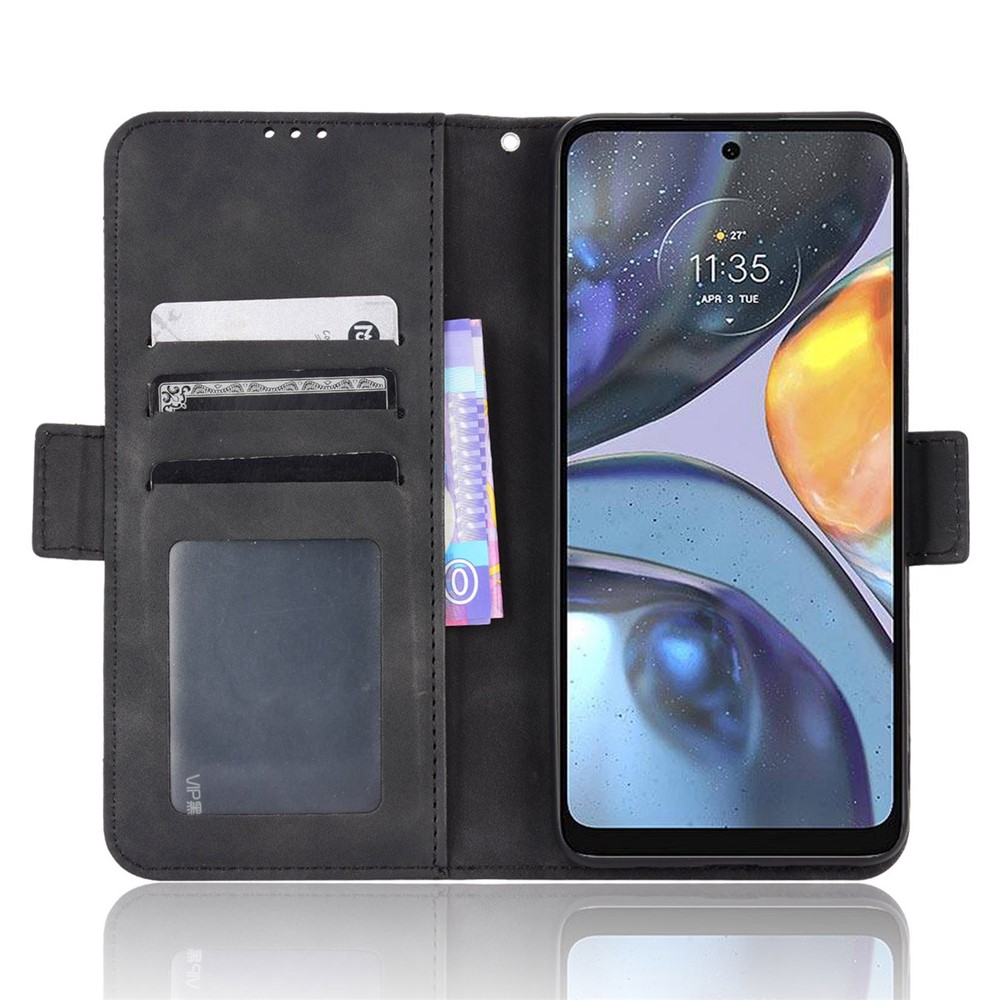 For Motorola Moto G22 Mobile Phone Shell, Shockproof Multiple Card Slots PU Leather Wallet Case Stand Cover - Black-3