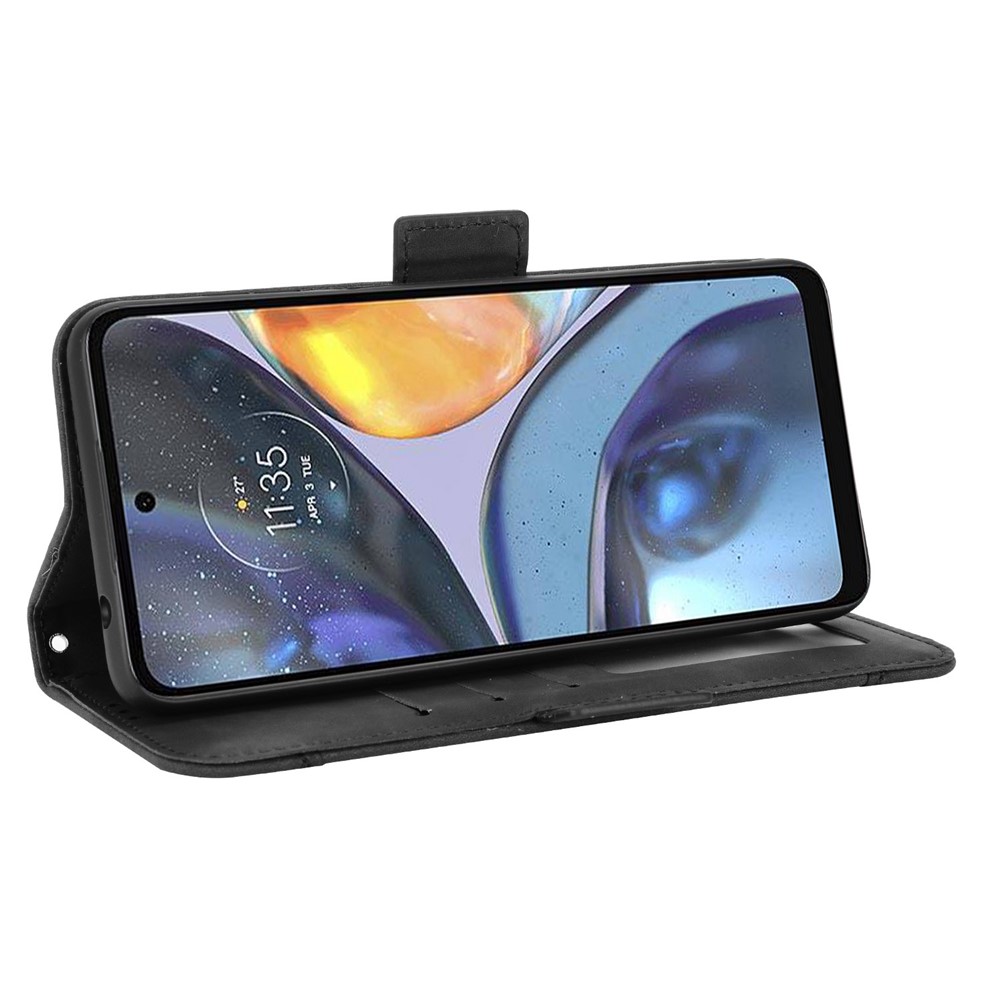 For Motorola Moto G22 Mobile Phone Shell, Shockproof Multiple Card Slots PU Leather Wallet Case Stand Cover - Black-4