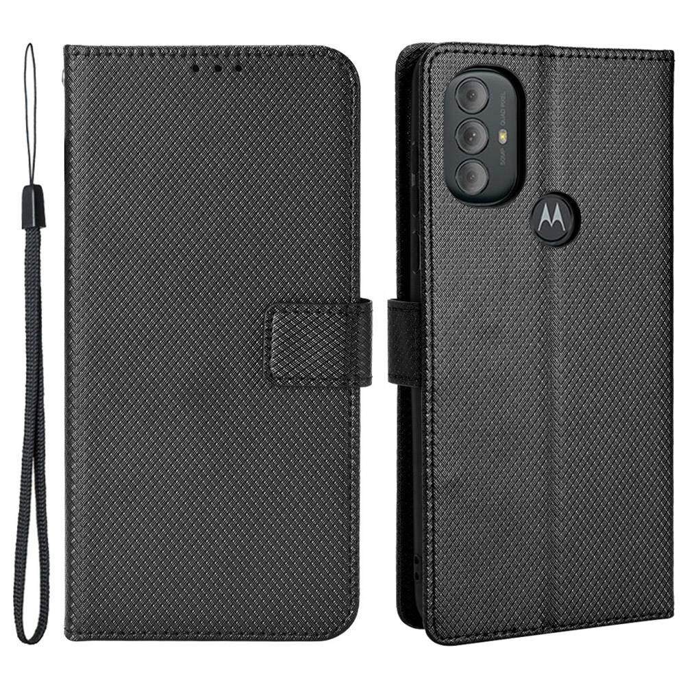 For Motorola Moto G Power (2022) Diamond Texture Hands-free Stand PU Leather Protective Phone Case with Wallet - Black-1