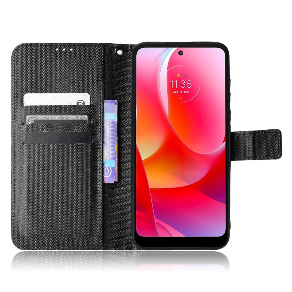 For Motorola Moto G Power (2022) Diamond Texture Hands-free Stand PU Leather Protective Phone Case with Wallet - Black-2