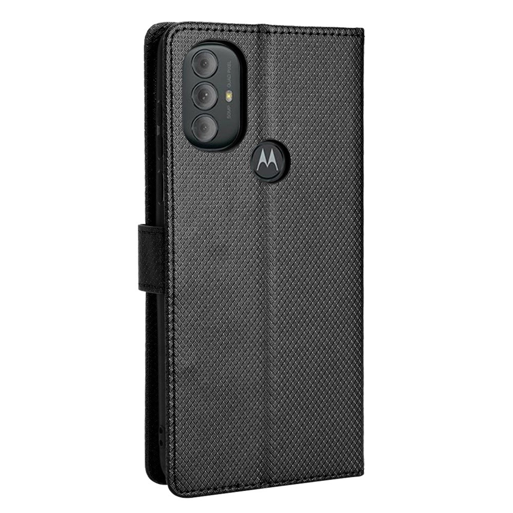 For Motorola Moto G Power (2022) Diamond Texture Hands-free Stand PU Leather Protective Phone Case with Wallet - Black-7