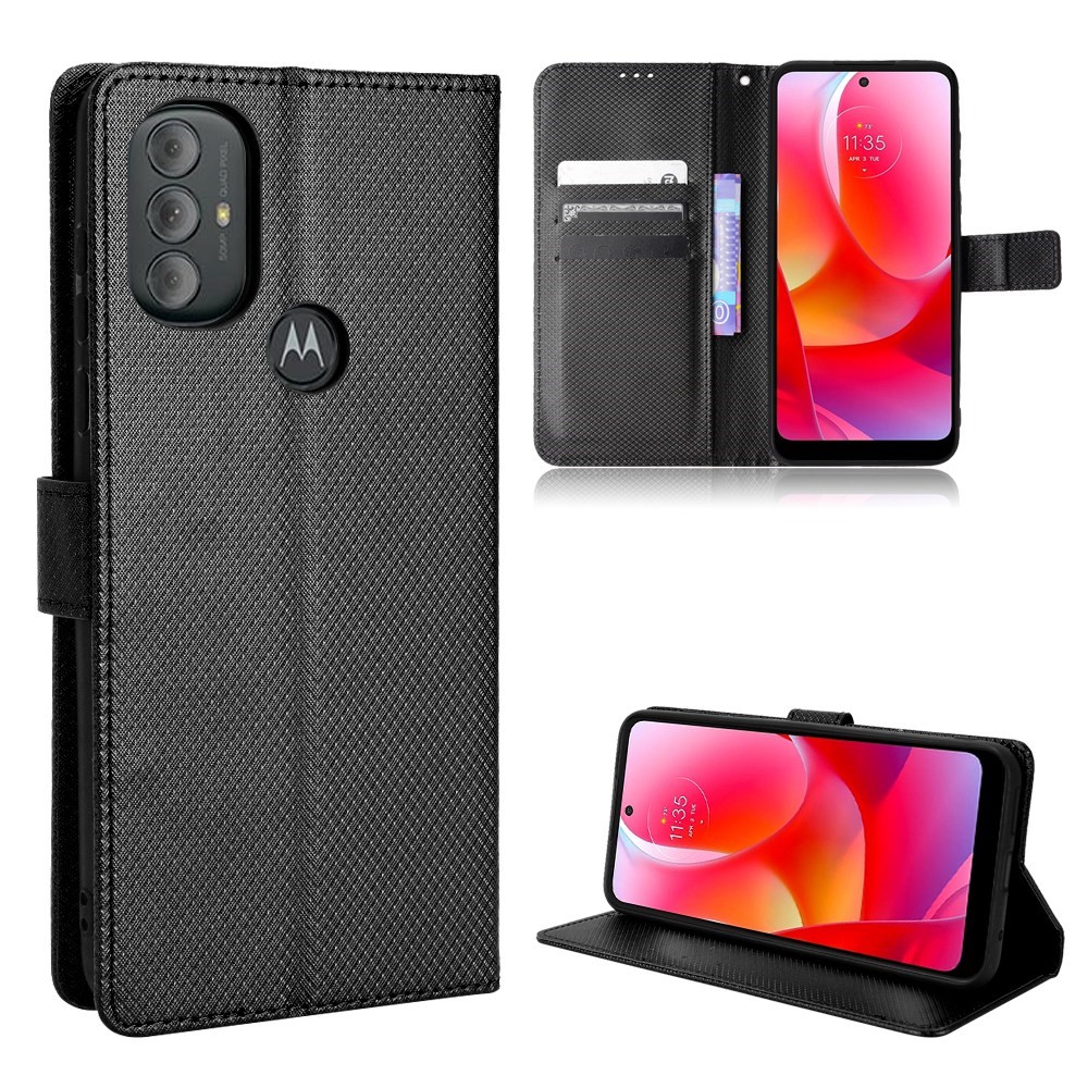 For Motorola Moto G Power (2022) Diamond Texture Hands-free Stand PU Leather Protective Phone Case with Wallet - Black-8