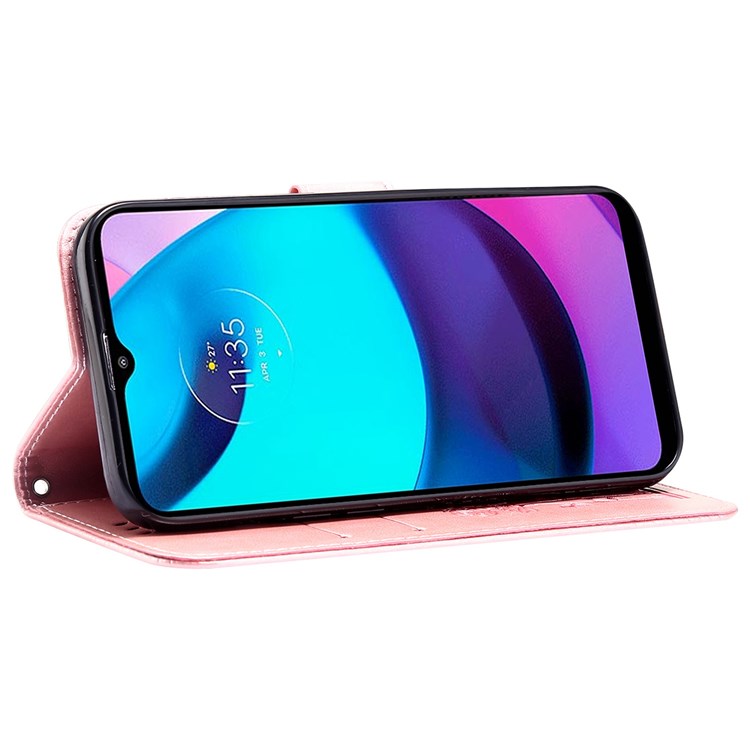 For Motorola Moto G10/G20/G30 Smartphone Shell Bag Anti-shock PU Leather Imprinted Flowers Couples Case Stand Wallet Shell - Pink-3