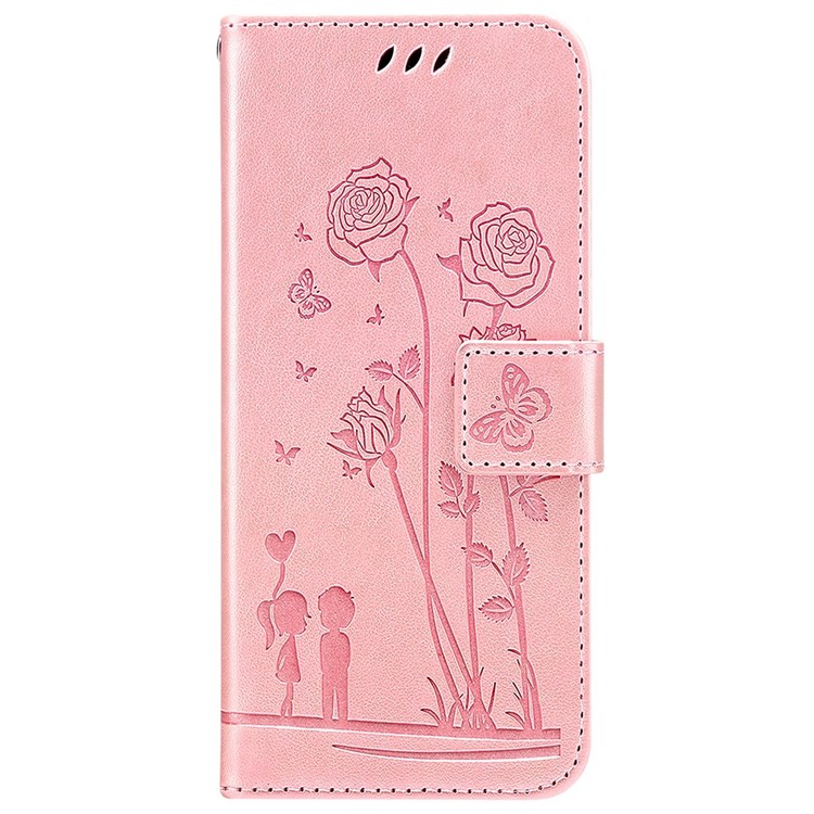 For Motorola Moto E20/E30/E40 Soft TPU+PU Leather Flowers Couples Imprinted Case Stand Wallet Phone Shell - Pink-8