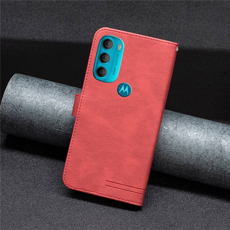 BINFEN COLOR BF Leather Series-6 for Motorola Moto G71 5G 09 RFID Blocking Leather Wallet Case Shockproof TPU Flip Stand Cover - Red-6