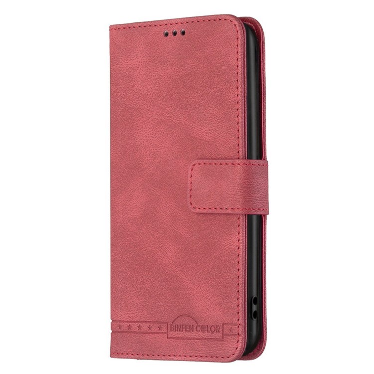 BINFEN COLOR BF Leather Series-6 for Motorola Moto G71 5G 09 RFID Blocking Leather Wallet Case Shockproof TPU Flip Stand Cover - Red-7