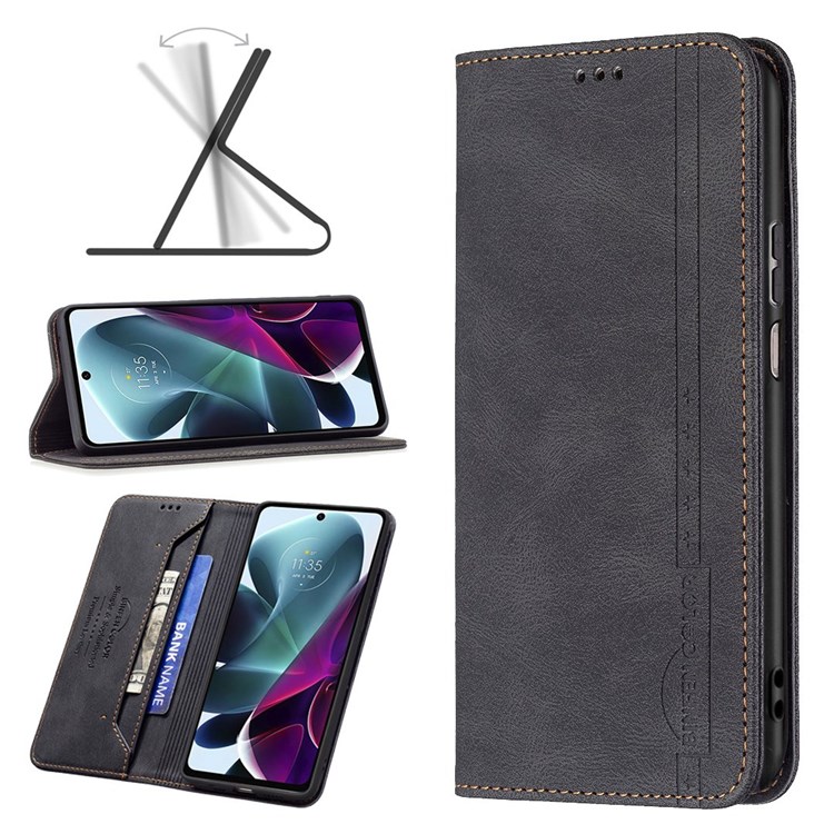 BINFEN COLOR BF Leather Series-5 for Motorola Moto G71 5G RFID Blocking Wallet Case PU Leather 08 Hidden Magnetic Absorption Folio Stand Shockproof Cover - Black-10