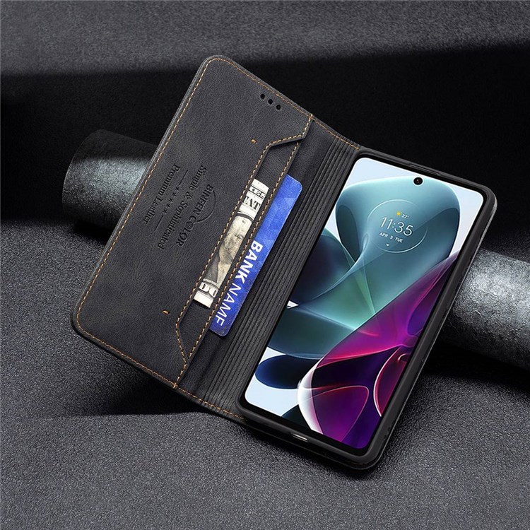 BINFEN COLOR BF Leather Series-5 for Motorola Moto G71 5G RFID Blocking Wallet Case PU Leather 08 Hidden Magnetic Absorption Folio Stand Shockproof Cover - Black-5