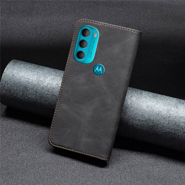 BINFEN COLOR BF Leather Series-5 for Motorola Moto G71 5G RFID Blocking Wallet Case PU Leather 08 Hidden Magnetic Absorption Folio Stand Shockproof Cover - Black-7