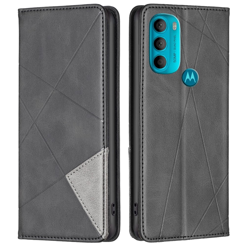 BF Imprinting Pattern Series-1 for Motorola Moto G71 5G Folio Stand Card Slot Case PU Leather Rhombus Pattern Imprinted Magnetic Absorption Phone Cover - Black-1