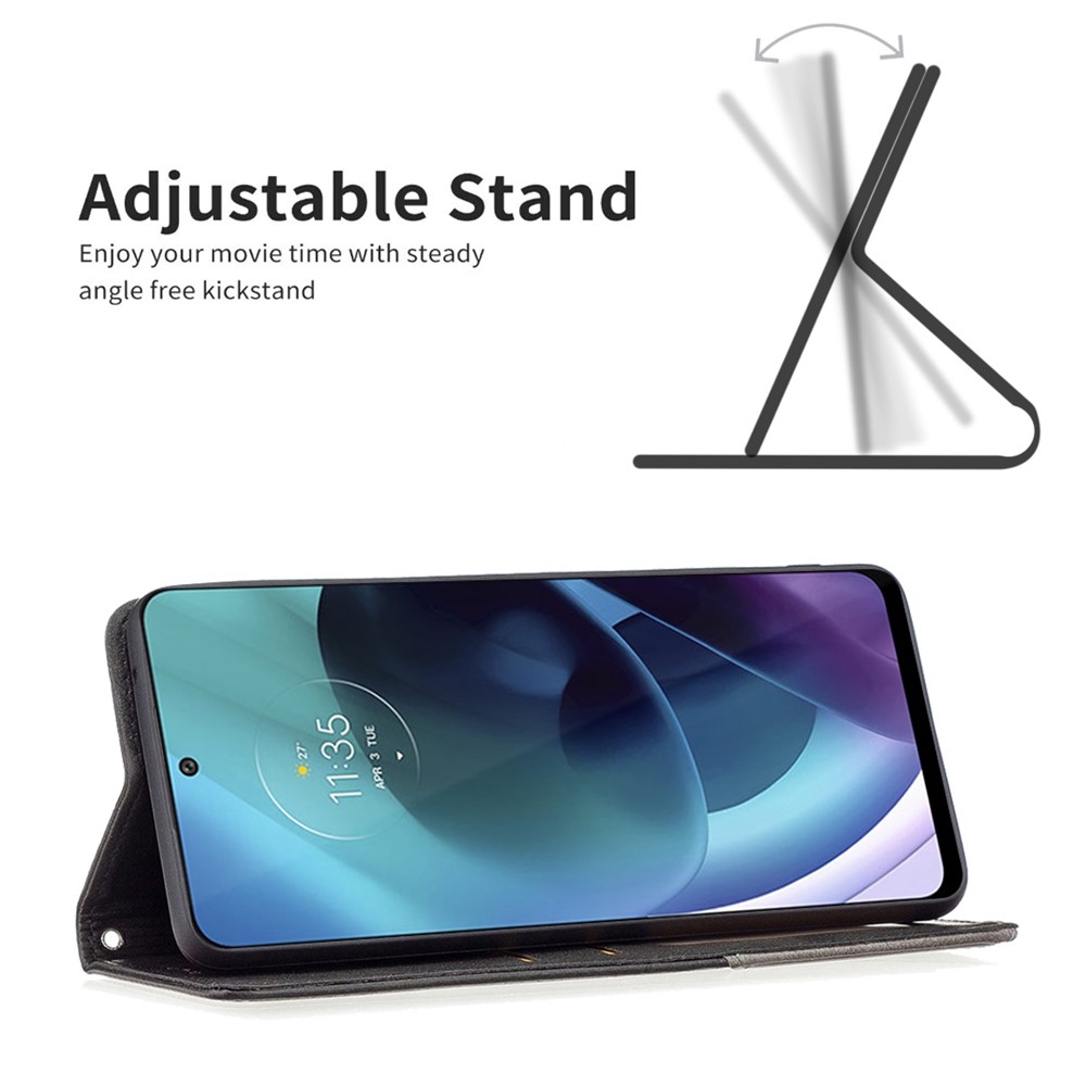 BF Imprinting Pattern Series-1 for Motorola Moto G71 5G Folio Stand Card Slot Case PU Leather Rhombus Pattern Imprinted Magnetic Absorption Phone Cover - Black-2