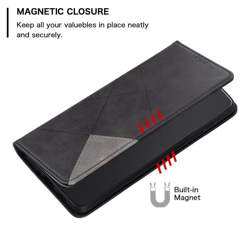 BF Imprinting Pattern Series-1 for Motorola Moto G71 5G Folio Stand Card Slot Case PU Leather Rhombus Pattern Imprinted Magnetic Absorption Phone Cover - Black-3