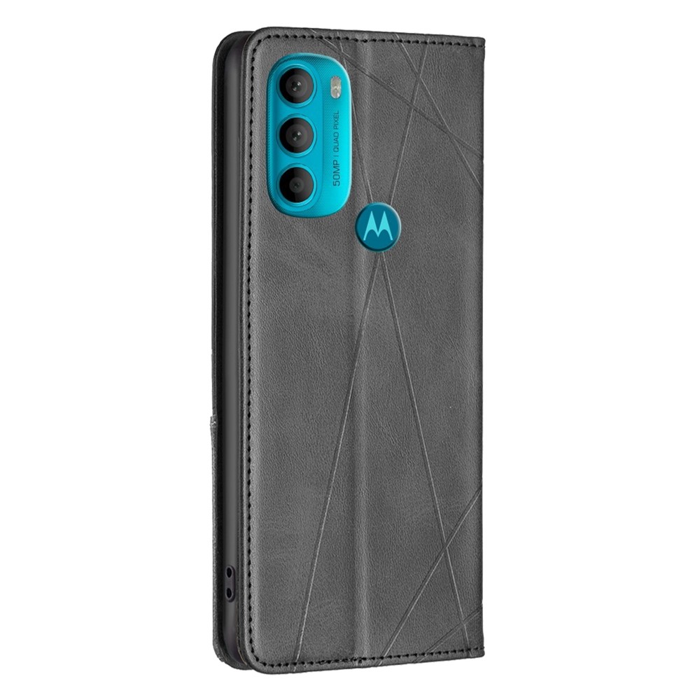 BF Imprinting Pattern Series-1 for Motorola Moto G71 5G Folio Stand Card Slot Case PU Leather Rhombus Pattern Imprinted Magnetic Absorption Phone Cover - Black-8