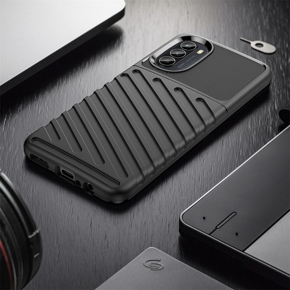 Thunder Series Twill Texture Grip Case for Motorola Moto G52, Thickened TPU Buffer Protection Anti-Drop Cover - Black-8