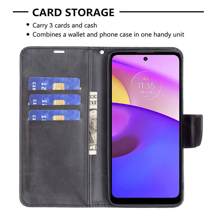 BF Leather Series-4 for Motorola Moto G51 5G PU Leather Drop-proof Phone Case Flip Stand Wallet Protective Cover with Wrist Strap - Black-3