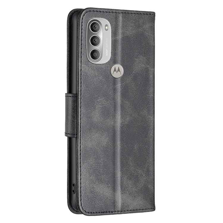 BF Leather Series-4 for Motorola Moto G51 5G PU Leather Drop-proof Phone Case Flip Stand Wallet Protective Cover with Wrist Strap - Black-7
