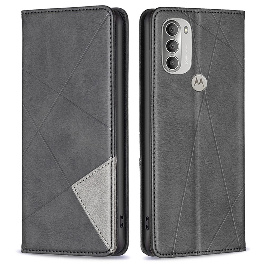 BF Imprinting Pattern Series-1 for Motorola Moto G51 5G Imprinting Rhombus Pattern PU Leather Card Holder Case Hands-free Stand Magnetic Closure Phone Cover - Black-1