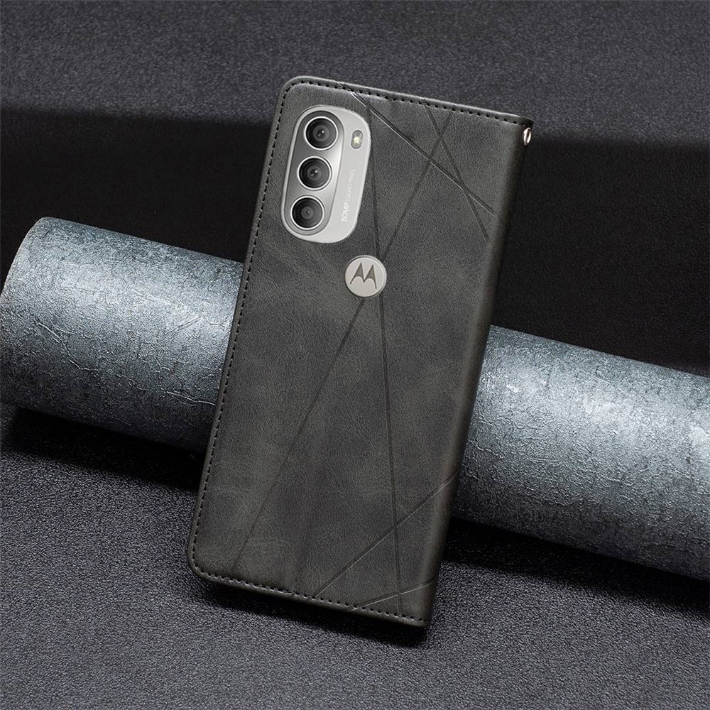 BF Imprinting Pattern Series-1 for Motorola Moto G51 5G Imprinting Rhombus Pattern PU Leather Card Holder Case Hands-free Stand Magnetic Closure Phone Cover - Black-5