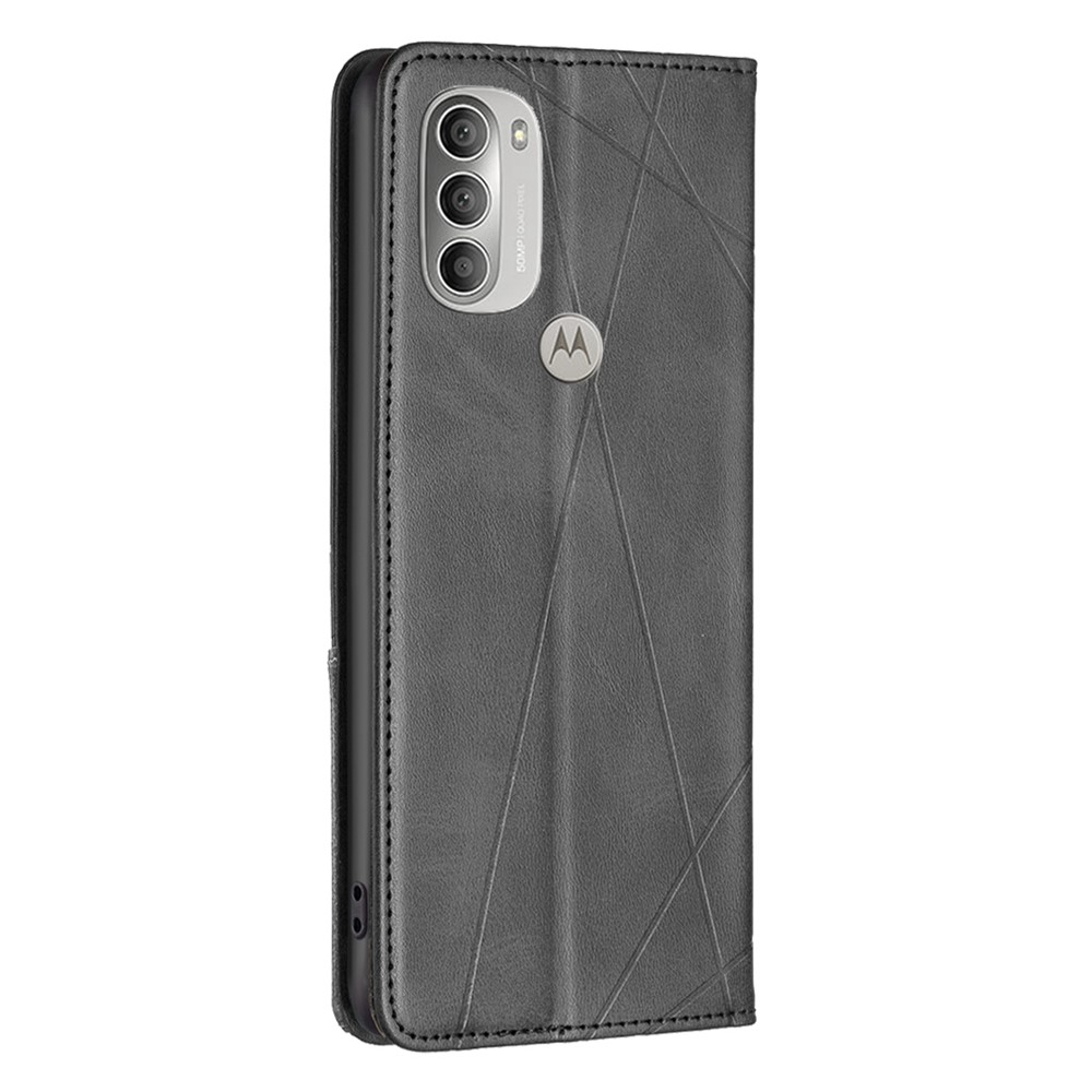 BF Imprinting Pattern Series-1 for Motorola Moto G51 5G Imprinting Rhombus Pattern PU Leather Card Holder Case Hands-free Stand Magnetic Closure Phone Cover - Black-8