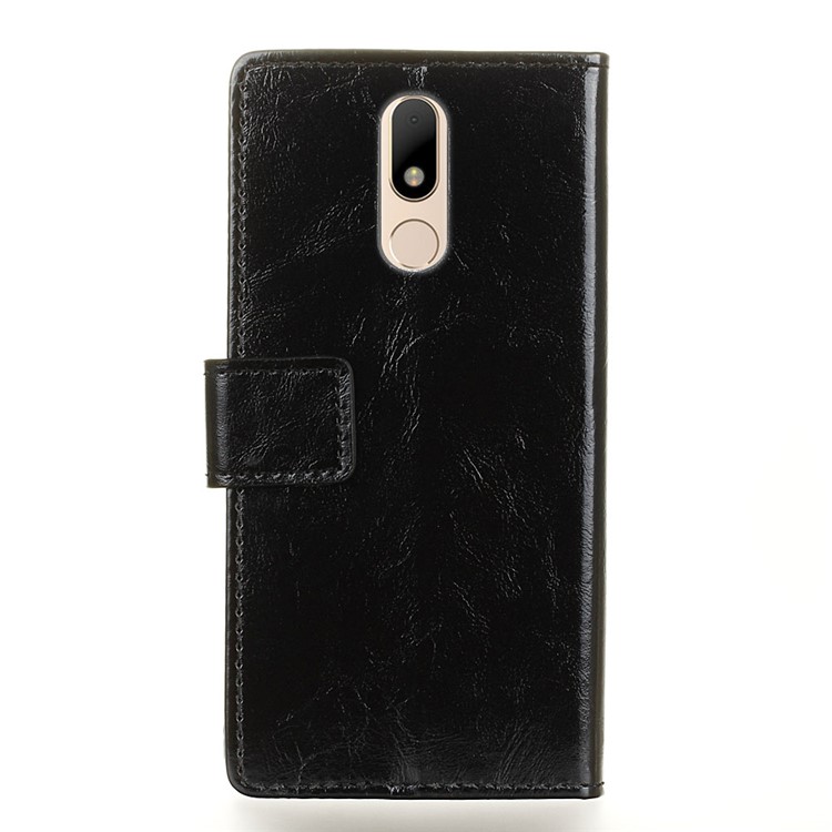 Smooth Crazy Horse Wallet PU Leather Phone Cover for Motorola Moto M - Black-2