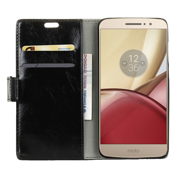 Smooth Crazy Horse Wallet PU Leather Phone Cover for Motorola Moto M - Black-3