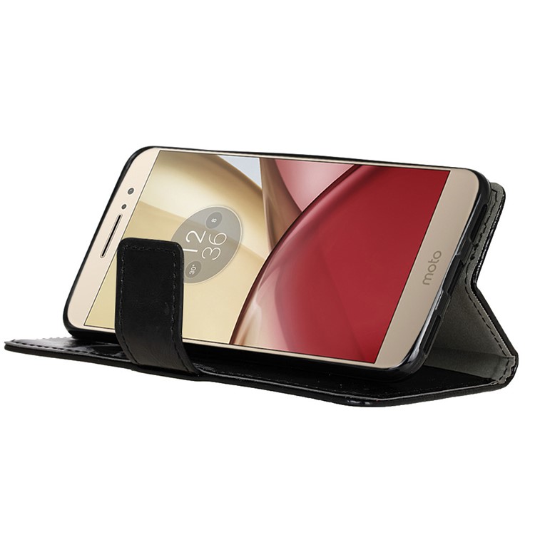 Smooth Crazy Horse Wallet PU Leather Phone Cover for Motorola Moto M - Black-6