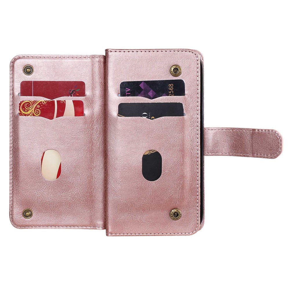 For Motorola Moto G200 5G/Edge S30 KT Multi-functional Series-1 PU Leather Folio Flip Wallet Case 10 Card Holder Slots Soft TPU Shockproof Protective Cover - Rose Gold-2