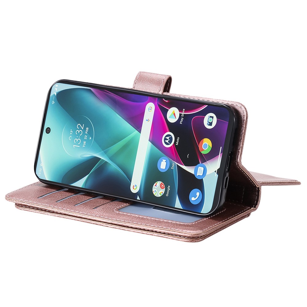 For Motorola Moto G200 5G/Edge S30 KT Multi-functional Series-1 PU Leather Folio Flip Wallet Case 10 Card Holder Slots Soft TPU Shockproof Protective Cover - Rose Gold-3