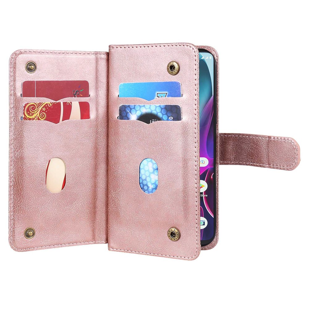 For Motorola Moto G200 5G/Edge S30 KT Multi-functional Series-1 PU Leather Folio Flip Wallet Case 10 Card Holder Slots Soft TPU Shockproof Protective Cover - Rose Gold-4