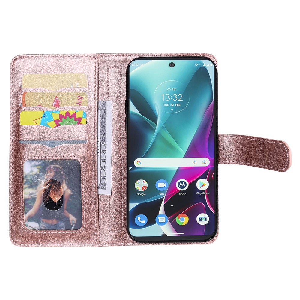 For Motorola Moto G200 5G/Edge S30 KT Multi-functional Series-1 PU Leather Folio Flip Wallet Case 10 Card Holder Slots Soft TPU Shockproof Protective Cover - Rose Gold-5