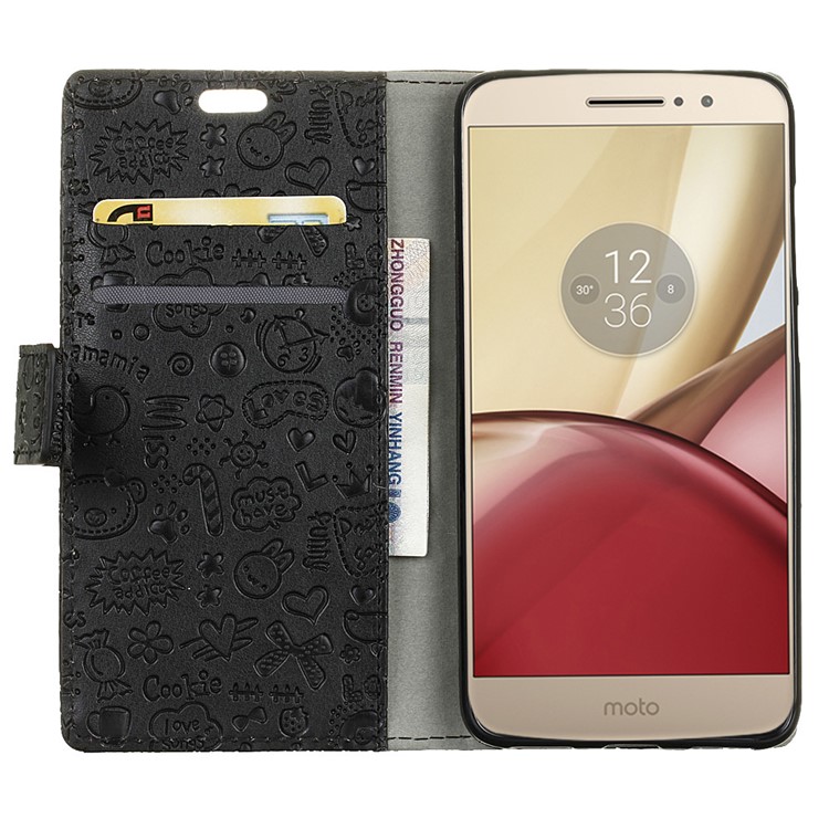 Cartoon Graffiti Wallet Stand Leather Phone Case for Motorola Moto M - Black-3