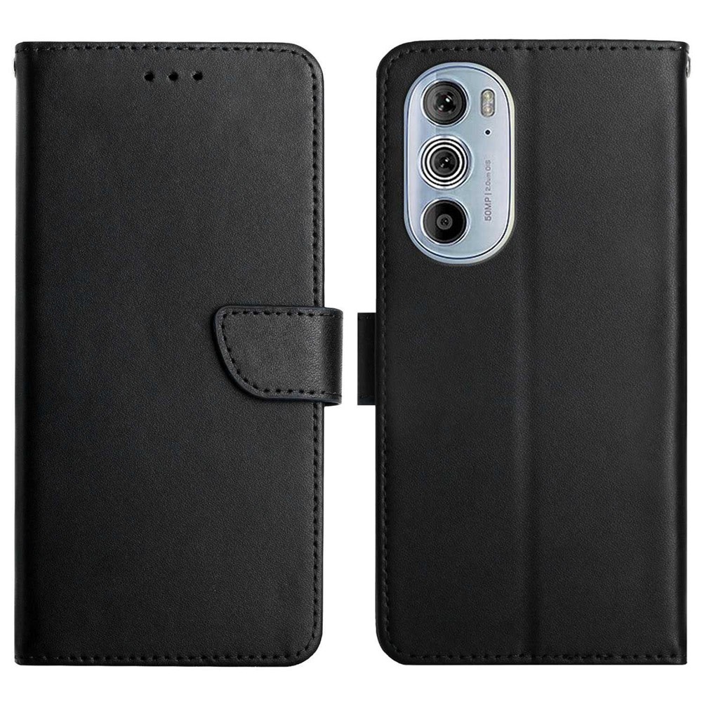 For Motorola Edge 30 Pro (Motorola Edge+ (2022)) All-inclusive Protection Nappa Texture Wallet Case Genuine Leather Phone Shell with Stand - Black-1