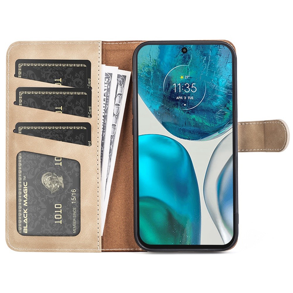 For Motorola Moto G52 4G Splicing PU Leather Shock Absorbing Phone Case Viewing Stand Wallet Protective Cover - Yellow-2