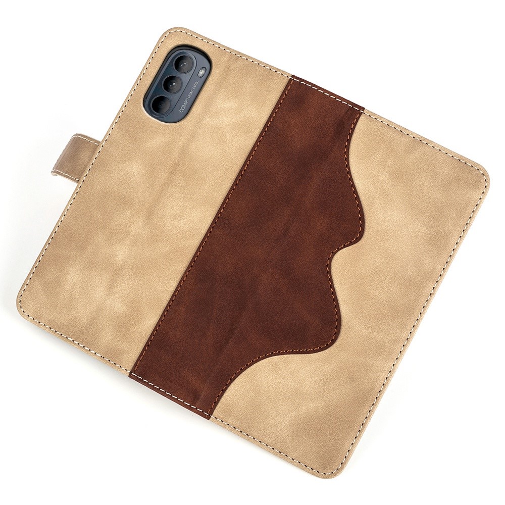 For Motorola Moto G52 4G Splicing PU Leather Shock Absorbing Phone Case Viewing Stand Wallet Protective Cover - Yellow-3
