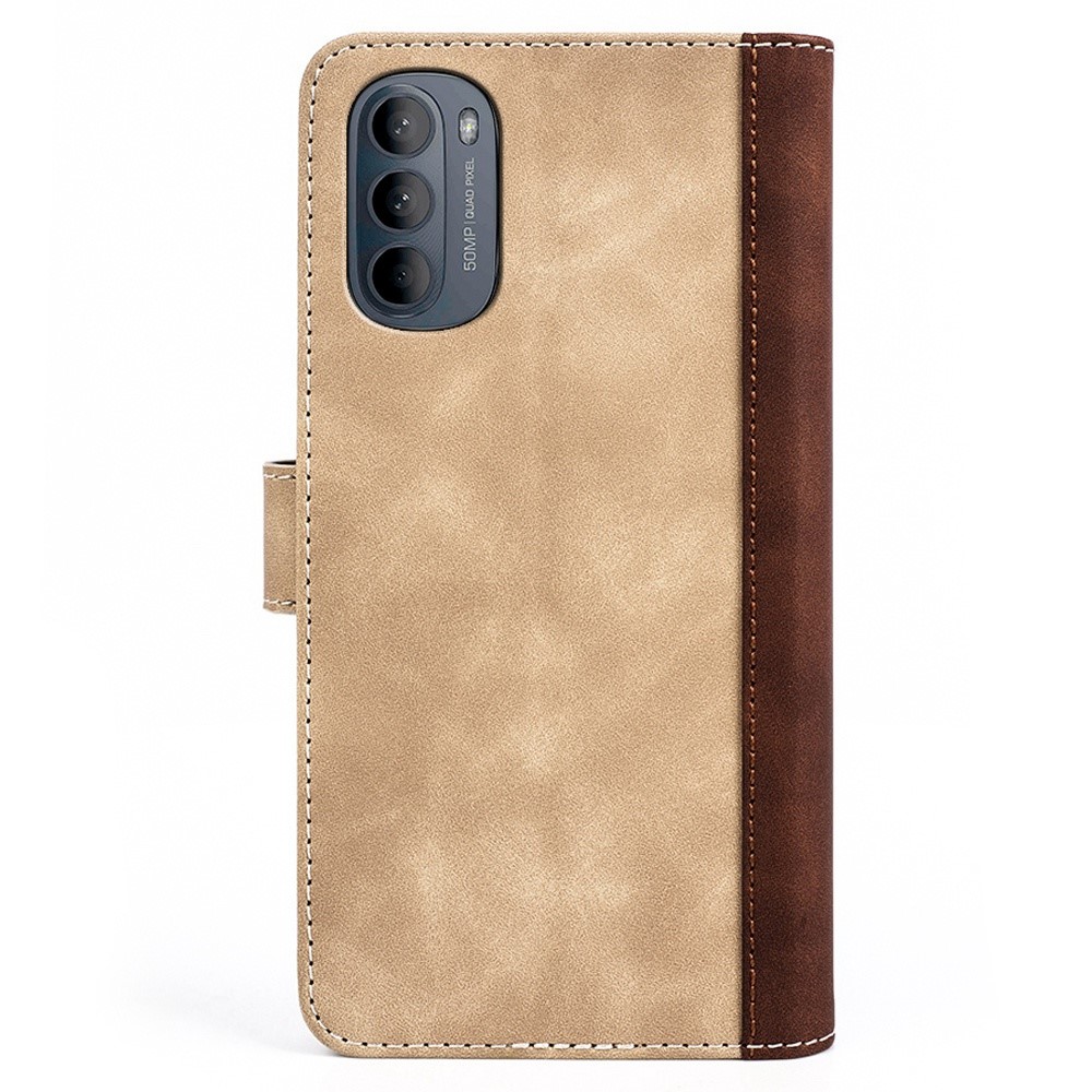 For Motorola Moto G52 4G Splicing PU Leather Shock Absorbing Phone Case Viewing Stand Wallet Protective Cover - Yellow-7