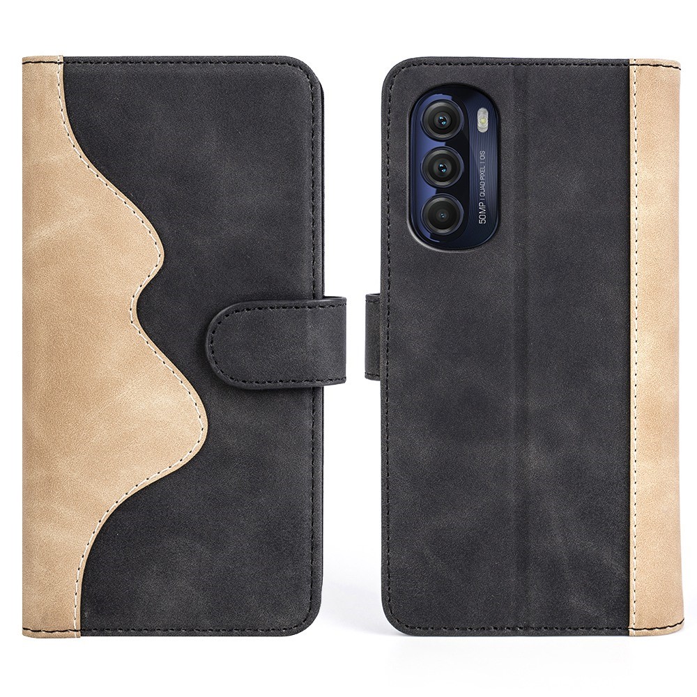 Splicing PU Leather Case for Motorola Moto G (2022) 5G, Anti-scratch Mobile Phone Cover with Wallet Stand - Black-1