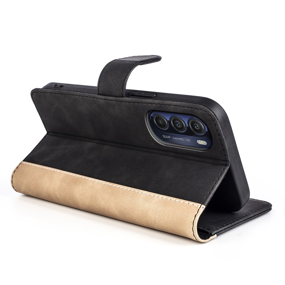 Splicing PU Leather Case for Motorola Moto G (2022) 5G, Anti-scratch Mobile Phone Cover with Wallet Stand - Black-4