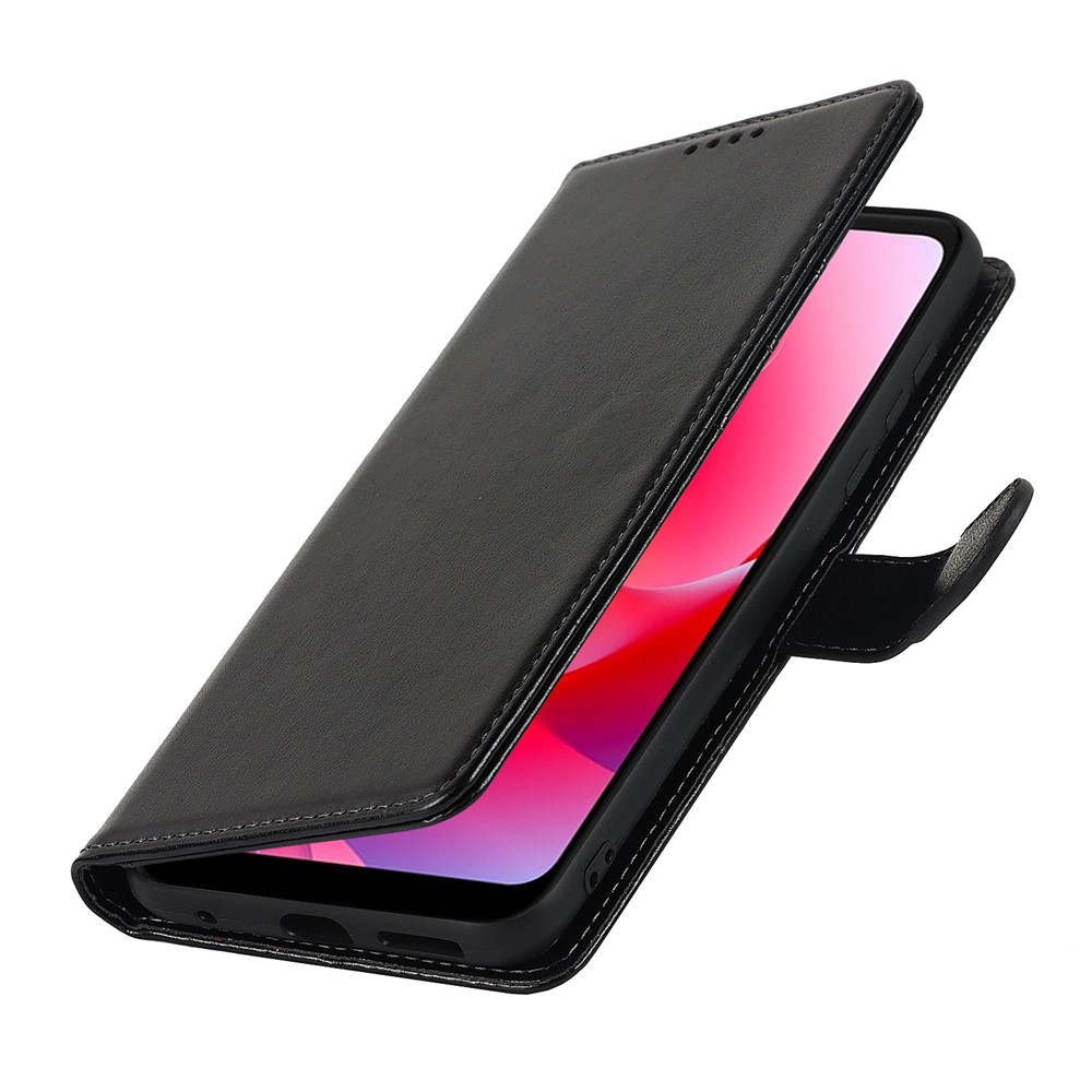 For Motorola Moto G Power (2022) R61 Texture Felled Seam PU Leather Flip Cover Stand Feature Magnetic Closure Wallet Case with Wrist Strap - Black-5