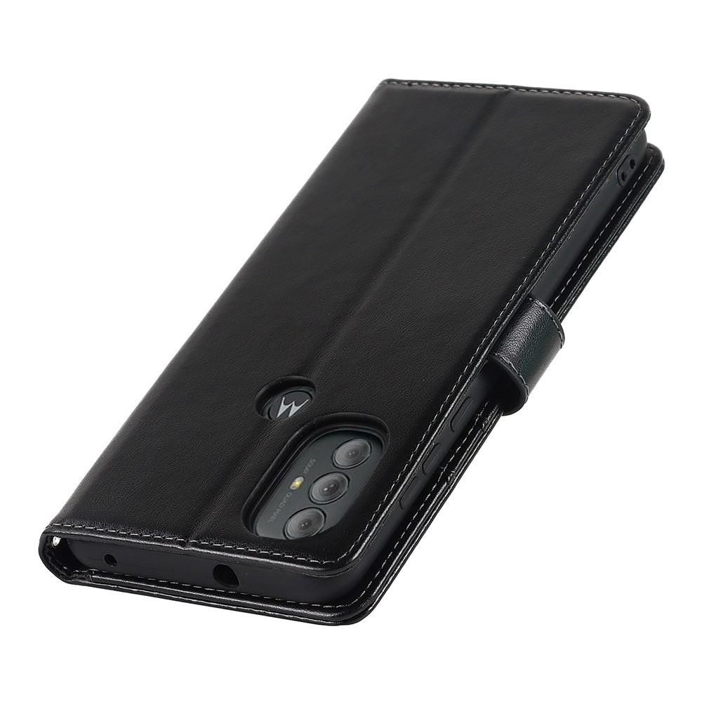 For Motorola Moto G Power (2022) R61 Texture Felled Seam PU Leather Flip Cover Stand Feature Magnetic Closure Wallet Case with Wrist Strap - Black-6