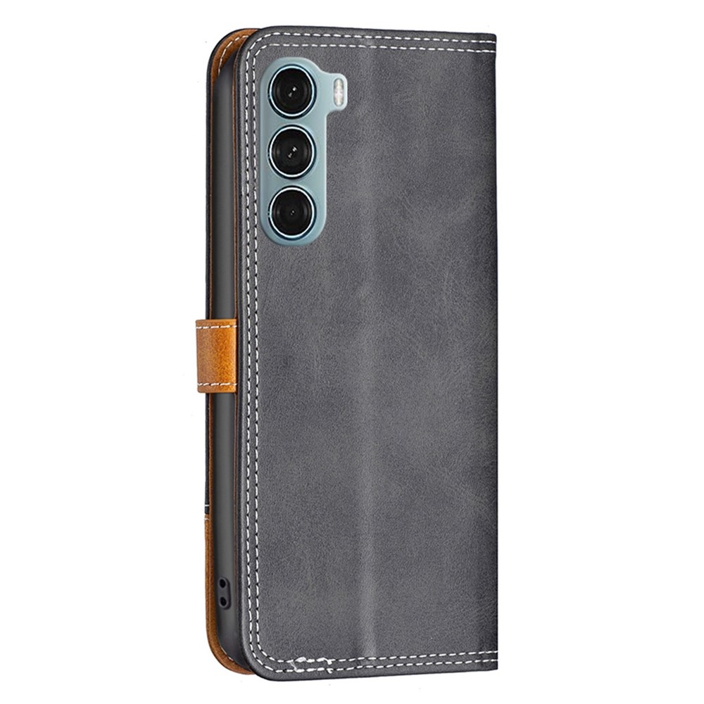 BINFEN COLOR BF Leather Series-8 for Motorola Moto G200 5G/Edge S30 Splicing Lines Case 12 Style Card Slots Stand Design Leather Phone Case - Black-7