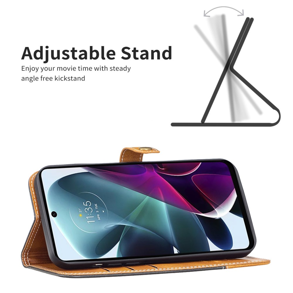 BINFEN COLOR for Motorola Moto G31/G41 BF Leather Series-8 Splicing Lines 12 Style Card Slots Protective Cover Magnetic Closing Leather Phone Case with Stand - Black-2