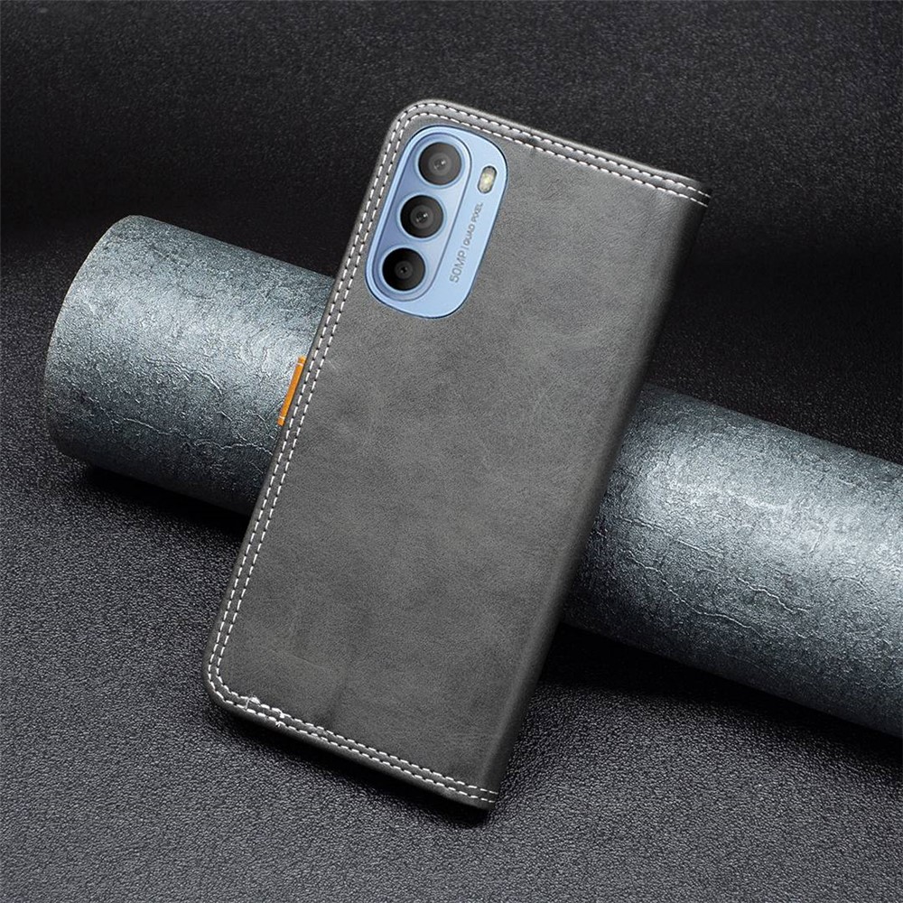 BINFEN COLOR for Motorola Moto G31/G41 BF Leather Series-8 Splicing Lines 12 Style Card Slots Protective Cover Magnetic Closing Leather Phone Case with Stand - Black-5