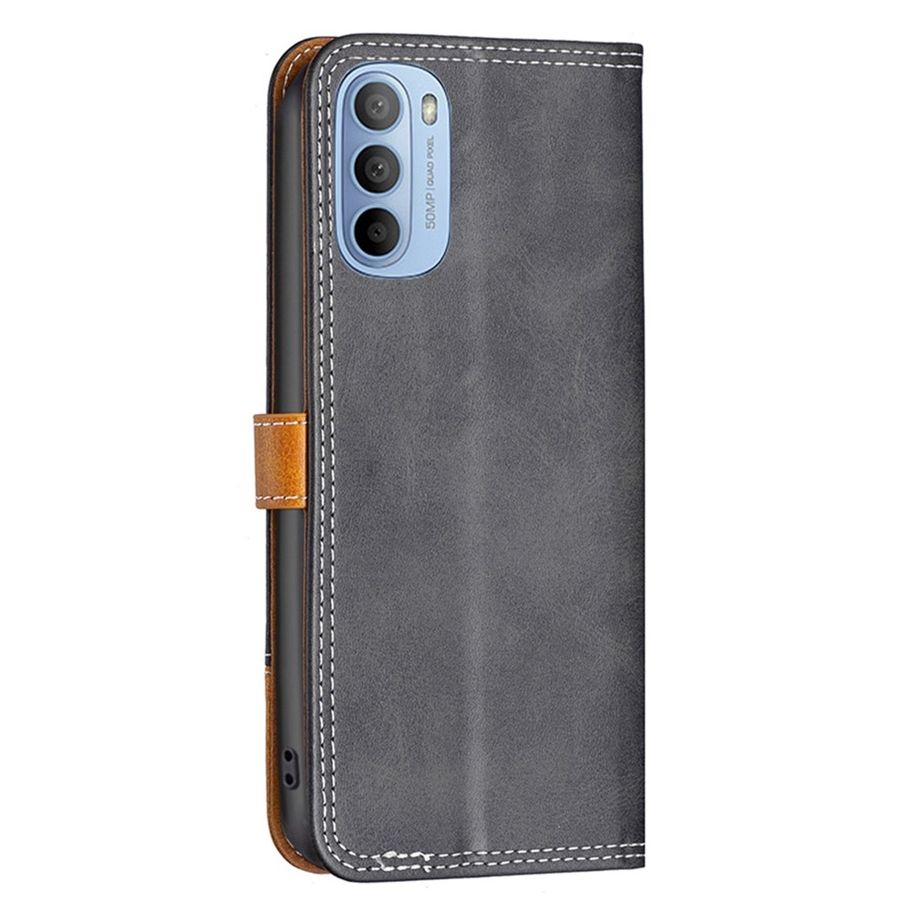 BINFEN COLOR for Motorola Moto G31/G41 BF Leather Series-8 Splicing Lines 12 Style Card Slots Protective Cover Magnetic Closing Leather Phone Case with Stand - Black-7