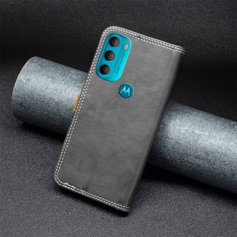 BINFEN COLOR for Motorola Moto G71 BF Leather Series-8 Splicing Lines 12 Style Card Slots All-inclusive Protection Cover Magnetic Leather Phone Shell with Stand - Black-5