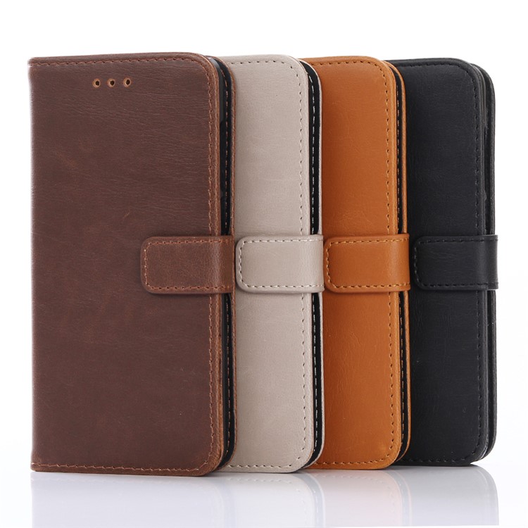 Retro Crazy Horse Texture Leather Wallet Phone Case for Motorola Moto M - Black-5