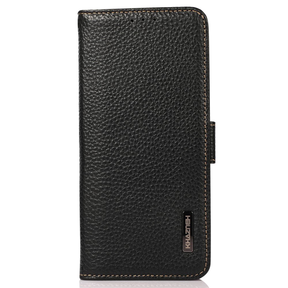 KHAZNEH For Motorola Moto G (2022) 5G RFID Blocking Litchi Texture Genuine Leather Phone Case Stand Wallet Shell - Black-8