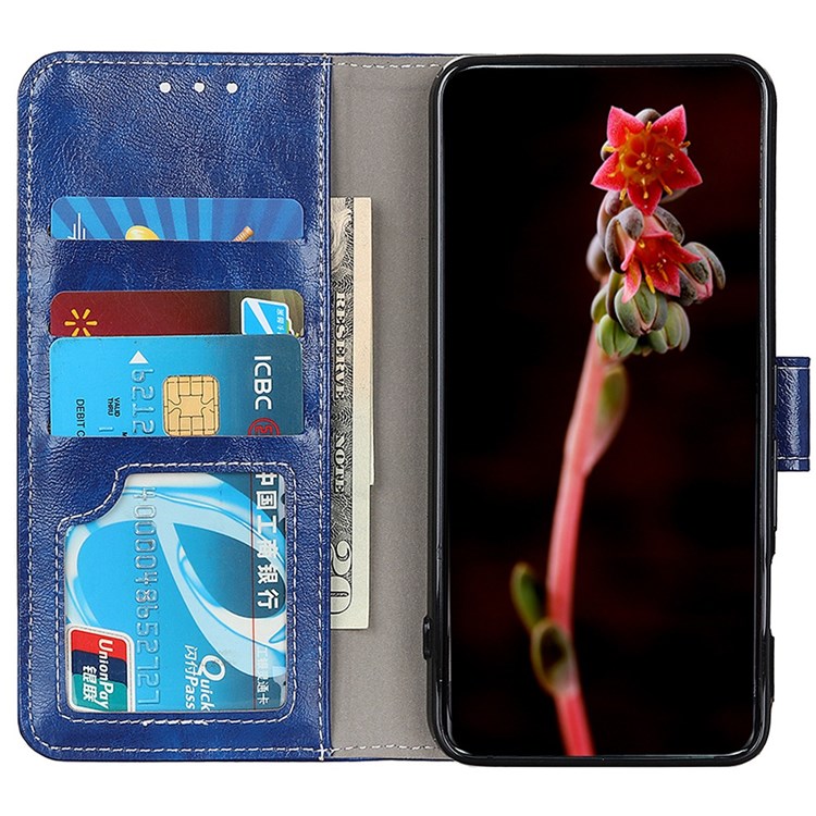 For Motorola Moto G (2022) 5G Retro Crazy Horse Texture Phone Drop-proof Case PU Leather Stand Wallet Cover - Blue-2