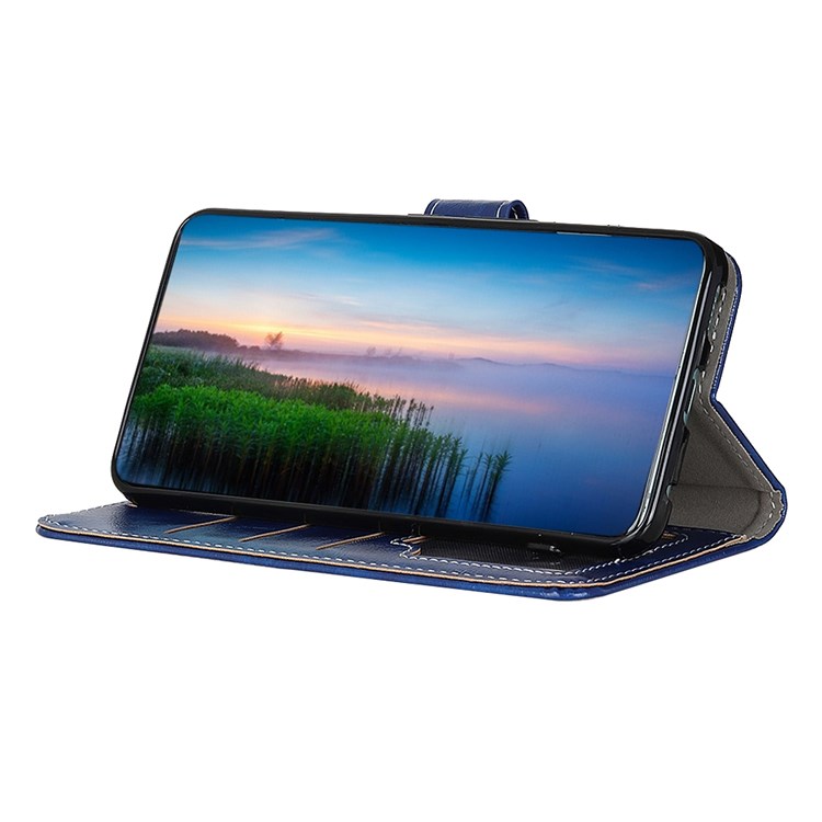 For Motorola Moto G (2022) 5G Retro Crazy Horse Texture Phone Drop-proof Case PU Leather Stand Wallet Cover - Blue-3
